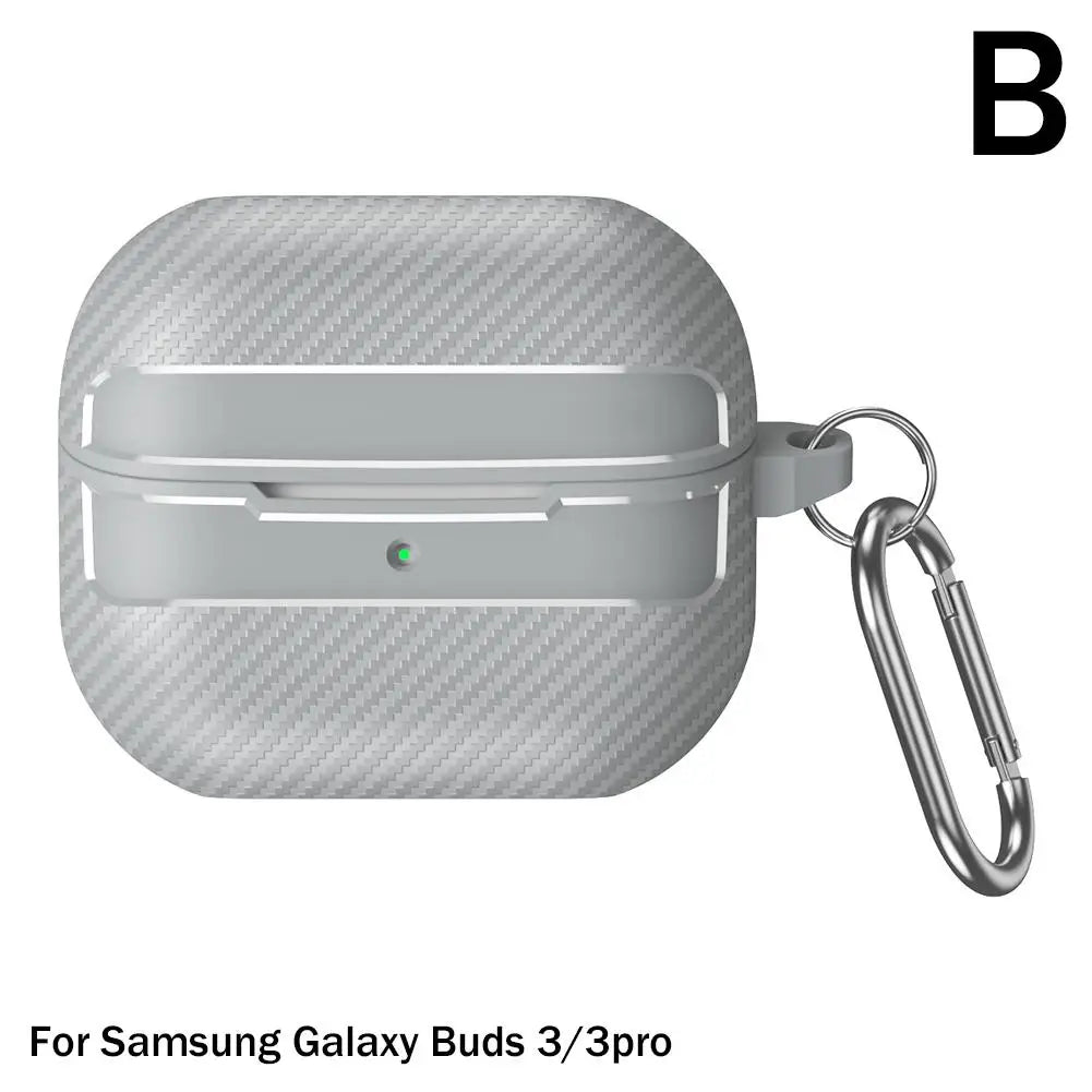 For Samsung Galaxy Buds 3 Pro Earphone Case With Climbing Buckle Cover Shockproof Dustproof TPU Carbon Fiber Texture Shell 