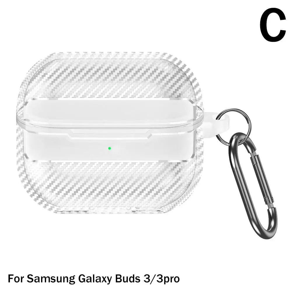 For Samsung Galaxy Buds 3 Pro Earphone Case With Climbing Buckle Cover Shockproof Dustproof TPU Carbon Fiber Texture Shell ﻿