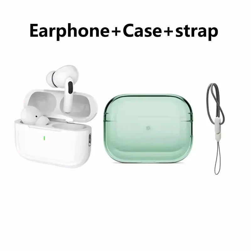 Earbuds with charging case, green protective case, and gray strap set from khadim.shop